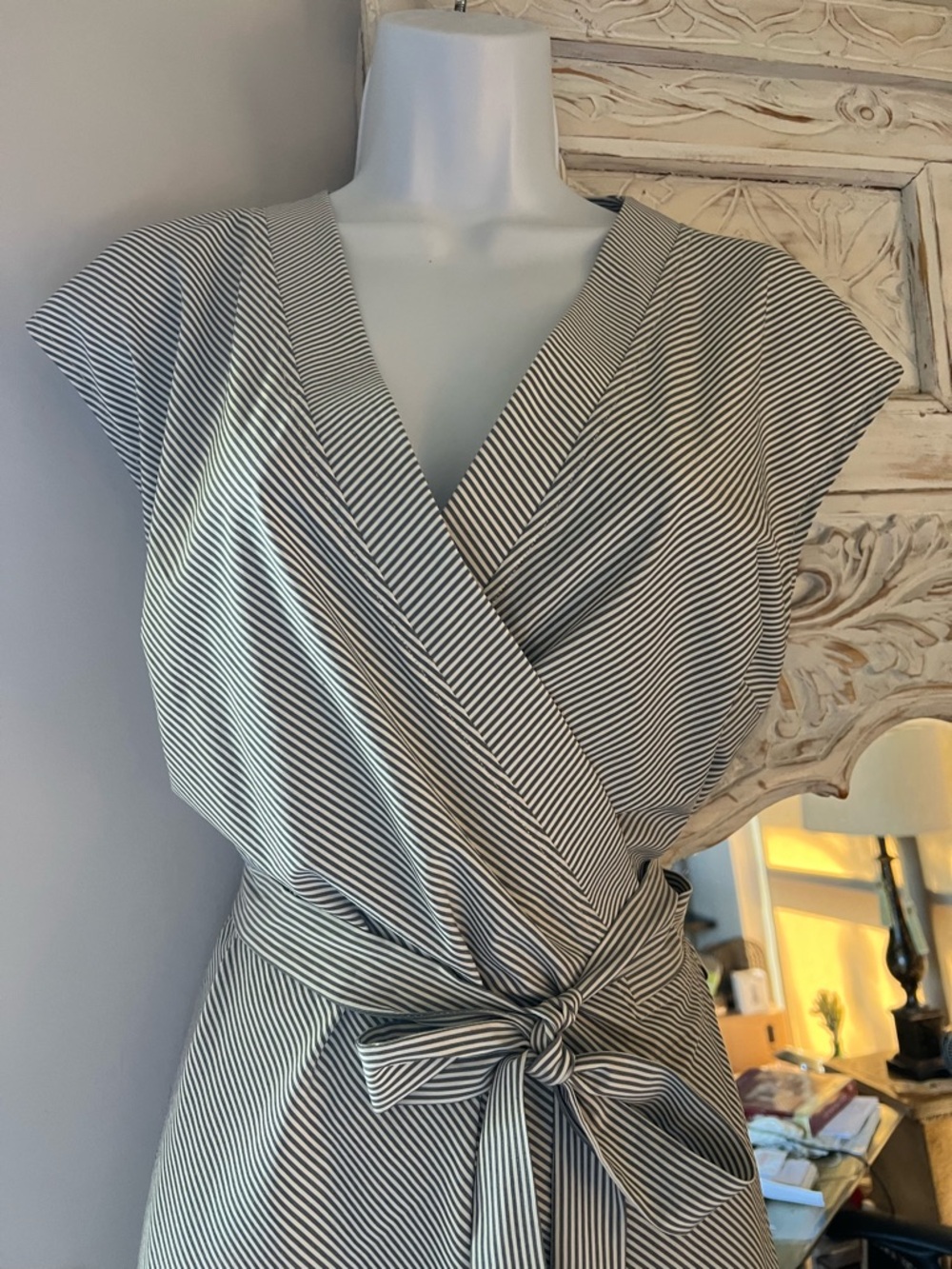 Athleta City StripeBlack/Sea Salt Wrap Dress